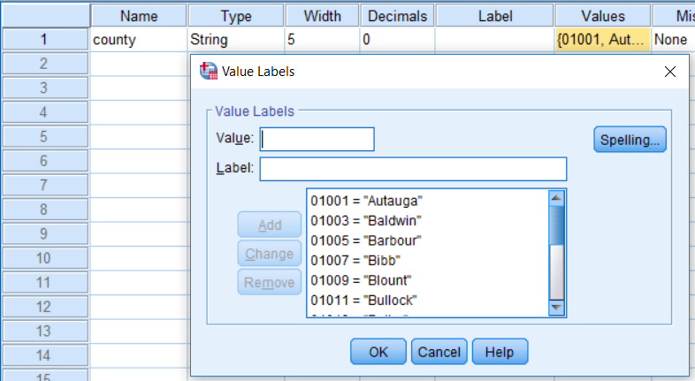 Value labels in SPSS data editor